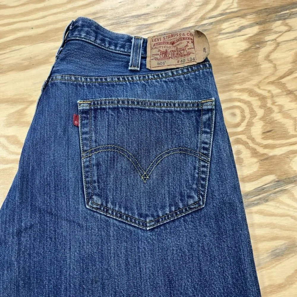 Levis Jeans 501 Original Button Fly Straight Leg Denim Mens 40X34 (38X33)